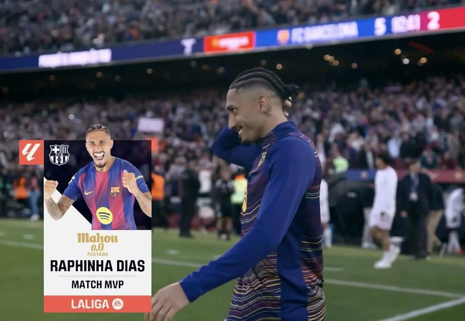 足球直播免费观看在线-帽子戏法，拉菲尼亚当选巴萨vs塞维利亚全场最佳球员